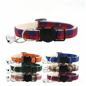 Cute cotton collar for cats, kittens and small dogs, adjustable with bell and quick release safety breakaway buckle