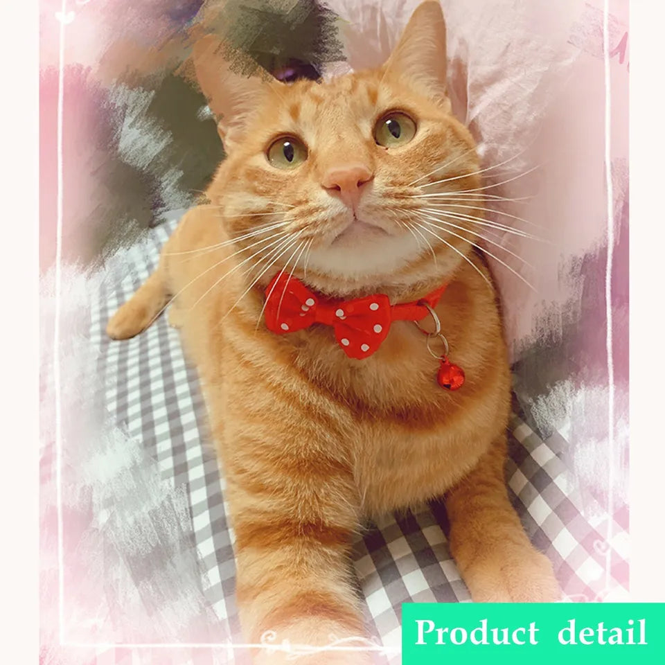 Bow tie necktie collar for cats, kittens and small dogs, adjustable with bell