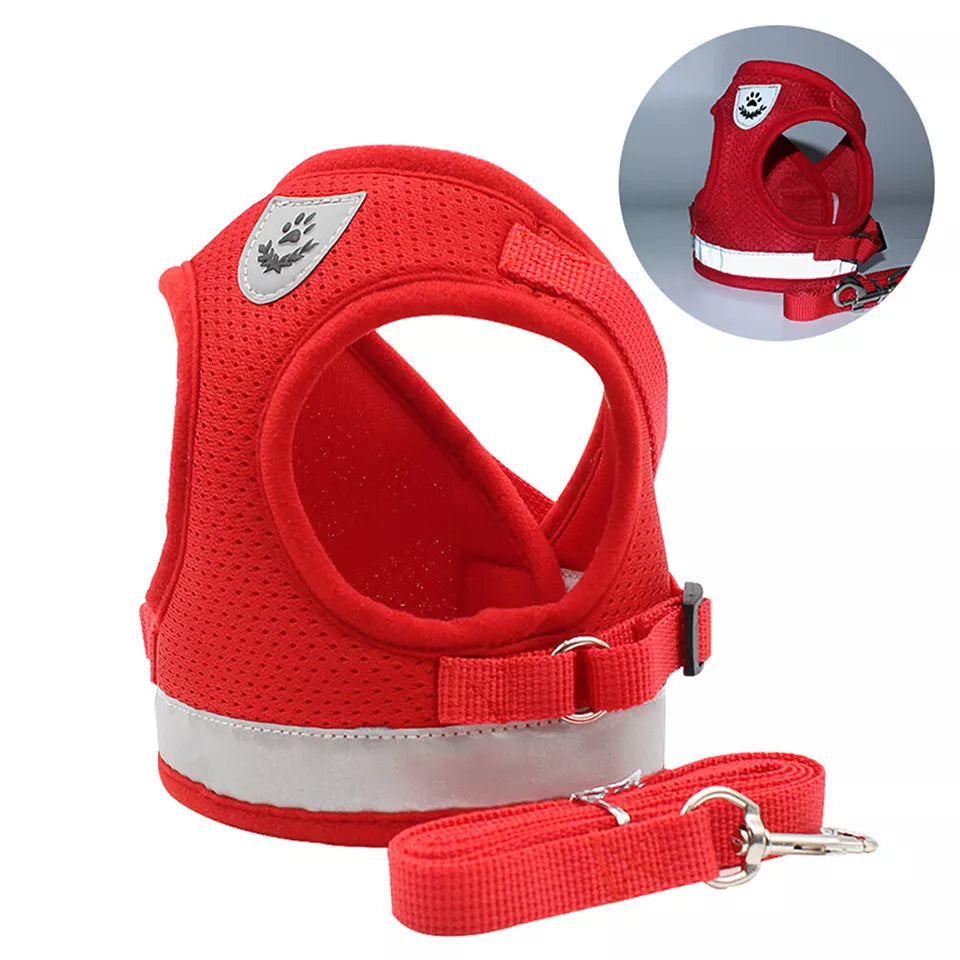 Breathable, light weight mesh vest harness and lead set, reflective and soft for small dogs, puppies and cats