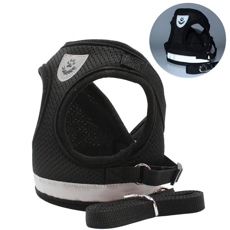 Breathable, light weight mesh vest harness and lead set, reflective and soft for small dogs, puppies and cats