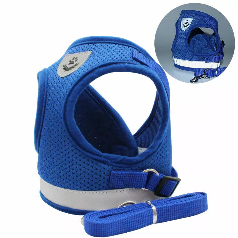 Breathable, light weight mesh vest harness and lead set, reflective and soft for small dogs, puppies and cats