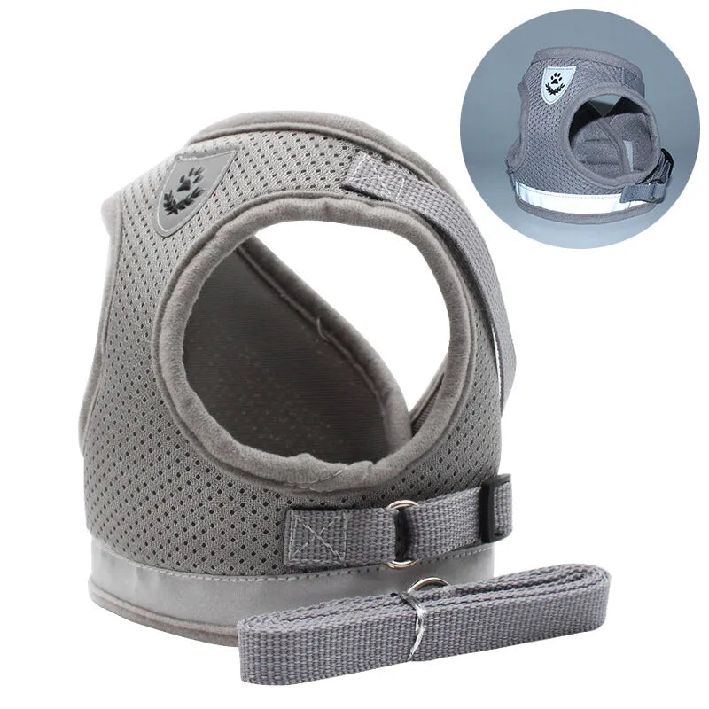 Breathable, light weight mesh vest harness and lead set, reflective and soft for small dogs, puppies and cats